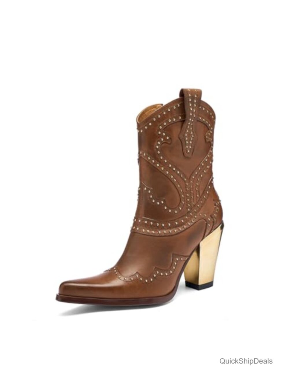 Western Cowboy Boots Chunky Heel Pointed Toe Pull-On Ankle Booties